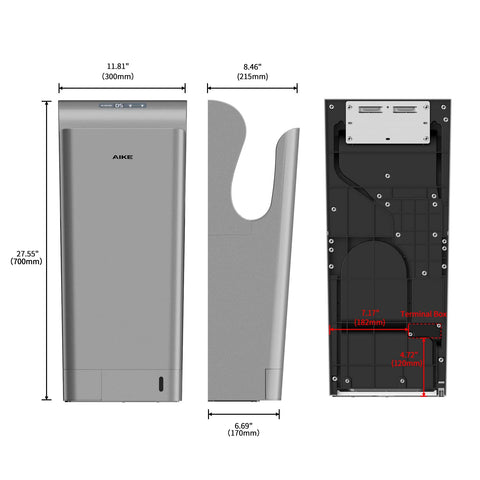 AIKE® HEPA Filtered Vertical Ultimate Jet Hand Dryer, UL Listed 120V, Model AK2030